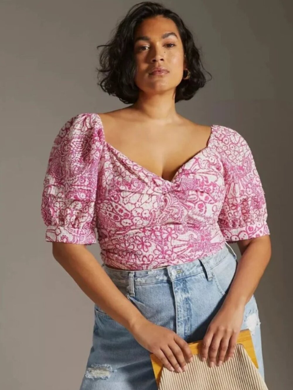 Anthropology Maeve Pink and White Crop Top size small
